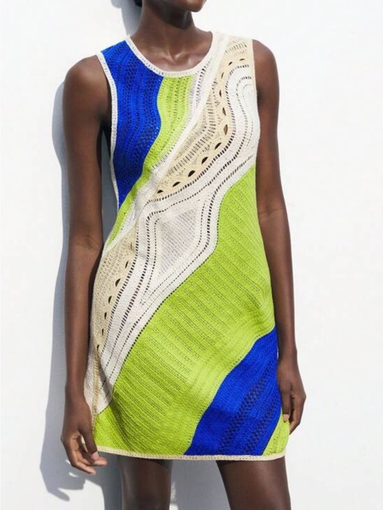 Zara Dresses & Skirts - Zara Green, Blue & Cream Knit Sleeveless Dress